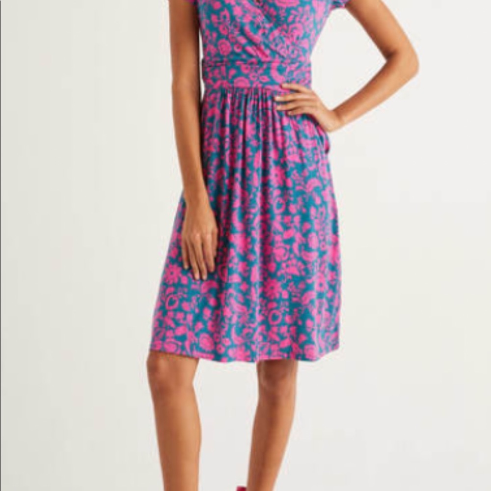 Boden Lola Jersey Dress, US6, Deep Teal & Pink